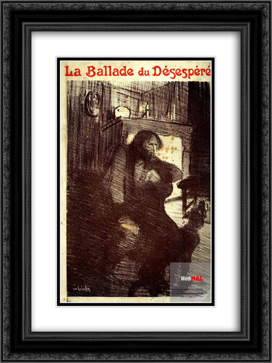 La Ballade du Desespere 18x24 Black Ornate Wood Framed Art Print Poster with Double Matting by Steinlen, Theophile