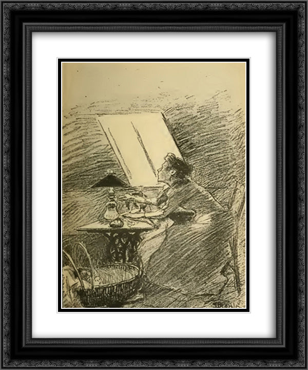 La Chanson De L'Aiguille 20x24 Black Ornate Wood Framed Art Print Poster with Double Matting by Steinlen, Theophile