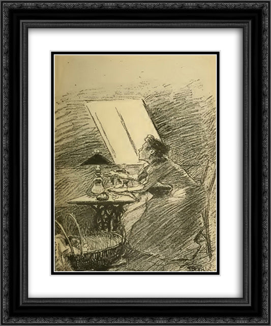 La Chanson De L'Aiguille 20x24 Black Ornate Wood Framed Art Print Poster with Double Matting by Steinlen, Theophile