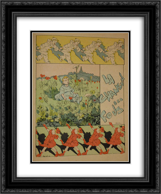 La Chanson des Fous 20x24 Black Ornate Wood Framed Art Print Poster with Double Matting by Steinlen, Theophile