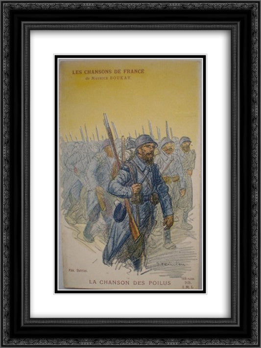 La Chanson Des Poilus 18x24 Black Ornate Wood Framed Art Print Poster with Double Matting by Steinlen, Theophile