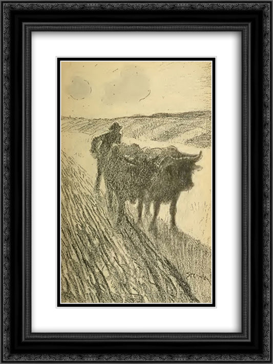 La Chanson Du Laboureur 18x24 Black Ornate Wood Framed Art Print Poster with Double Matting by Steinlen, Theophile