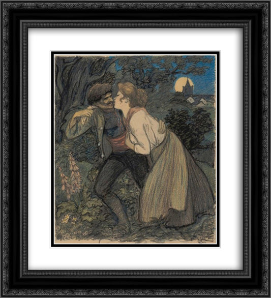 La Chienne au Loup 20x22 Black Ornate Wood Framed Art Print Poster with Double Matting by Steinlen, Theophile