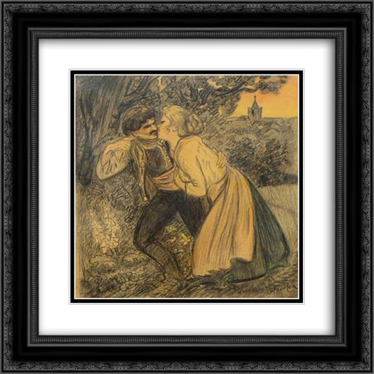 La Chienne au Loup 20x20 Black Ornate Wood Framed Art Print Poster with Double Matting by Steinlen, Theophile