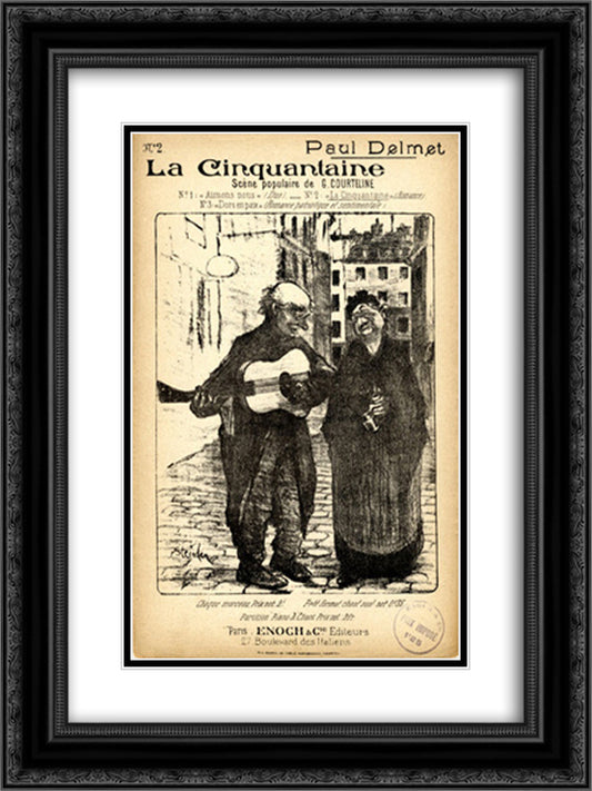 La Cinquantaine 18x24 Black Ornate Wood Framed Art Print Poster with Double Matting by Steinlen, Theophile