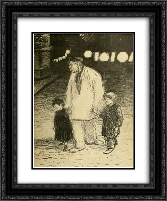 La Derniere Bastille 20x24 Black Ornate Wood Framed Art Print Poster with Double Matting by Steinlen, Theophile