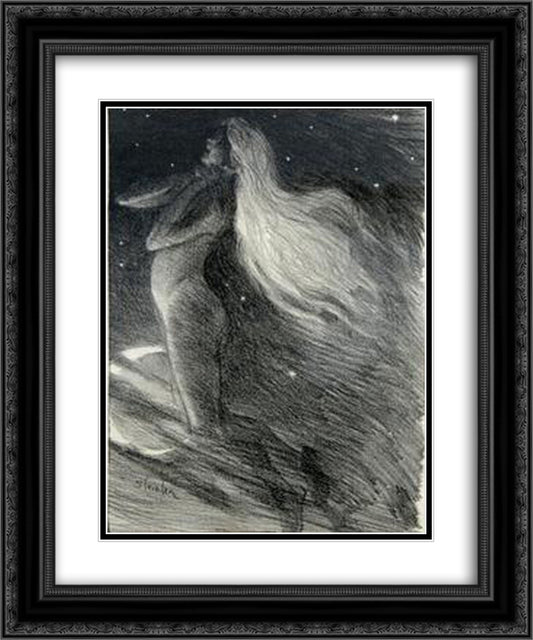 La Fee Aux Cheveux D'Or 20x24 Black Ornate Wood Framed Art Print Poster with Double Matting by Steinlen, Theophile