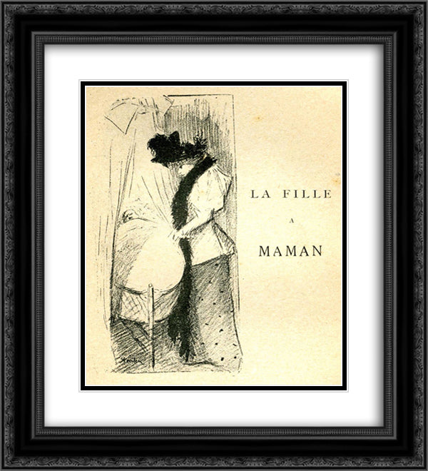 La Fille a Maman 20x22 Black Ornate Wood Framed Art Print Poster with Double Matting by Steinlen, Theophile