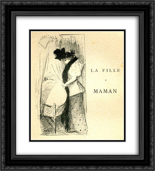 La Fille a Maman 20x22 Black Ornate Wood Framed Art Print Poster with Double Matting by Steinlen, Theophile