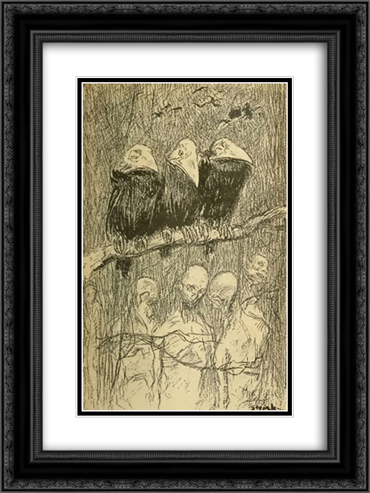 La Foret Rouge 18x24 Black Ornate Wood Framed Art Print Poster with Double Matting by Steinlen, Theophile