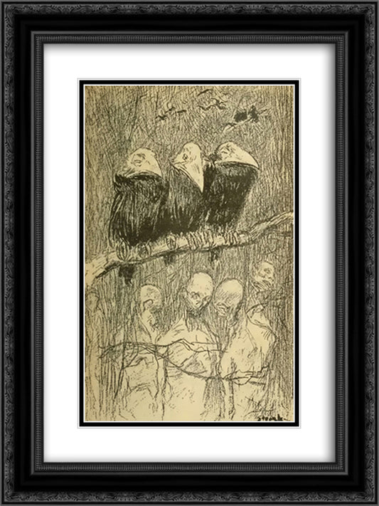 La Foret Rouge 18x24 Black Ornate Wood Framed Art Print Poster with Double Matting by Steinlen, Theophile