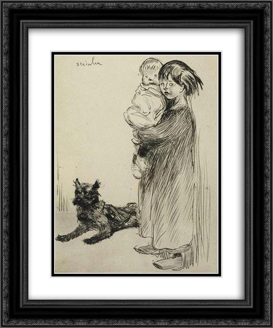 La Grande Soeur 20x24 Black Ornate Wood Framed Art Print Poster with Double Matting by Steinlen, Theophile