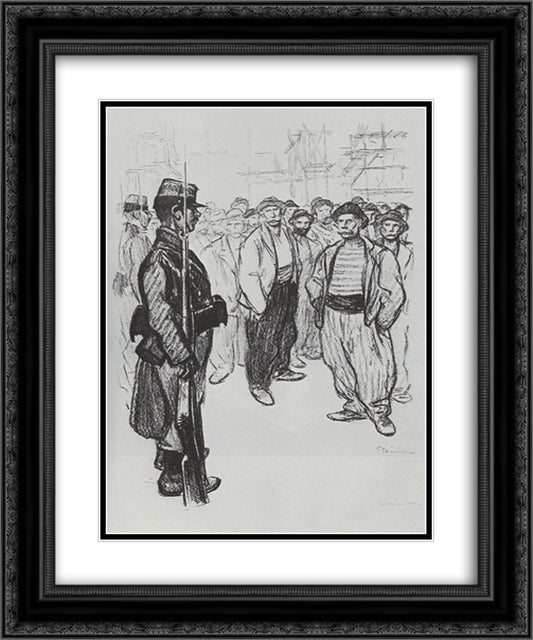 La Greve des Juifs 20x24 Black Ornate Wood Framed Art Print Poster with Double Matting by Steinlen, Theophile
