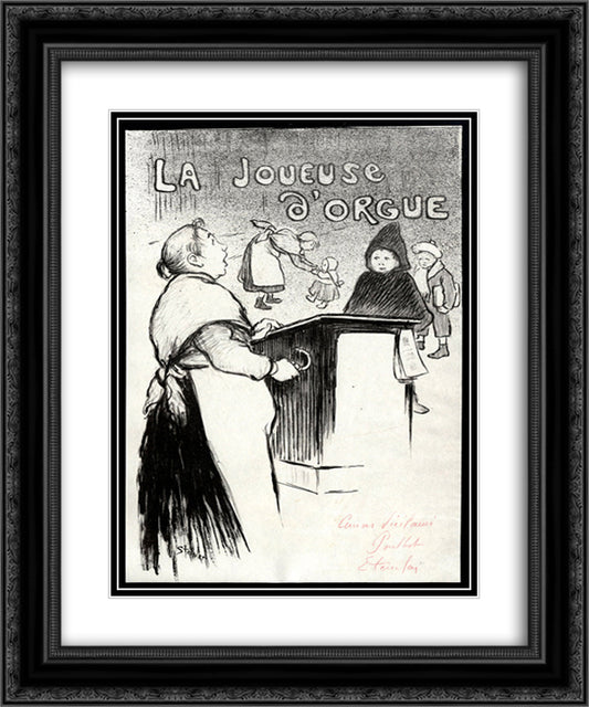 La Joueuse D'Orgue 20x24 Black Ornate Wood Framed Art Print Poster with Double Matting by Steinlen, Theophile