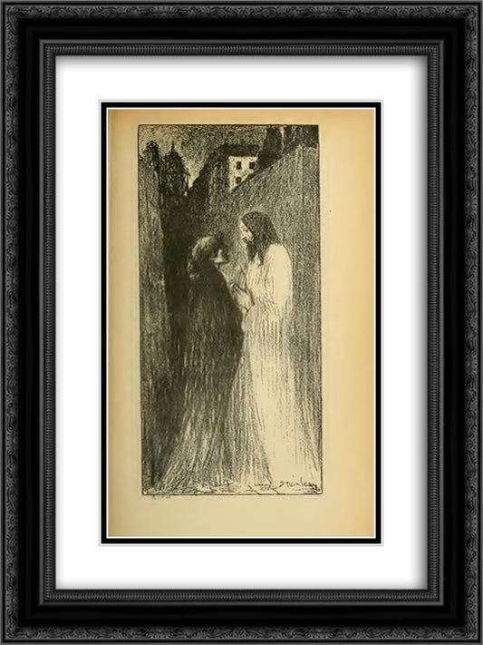 La Madeleine 18x24 Black Ornate Wood Framed Art Print Poster with Double Matting by Steinlen, Theophile