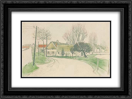 La Maison a L'Entree du Village 24x18 Black Ornate Wood Framed Art Print Poster with Double Matting by Steinlen, Theophile