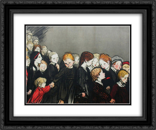 La Maternelle 24x20 Black Ornate Wood Framed Art Print Poster with Double Matting by Steinlen, Theophile