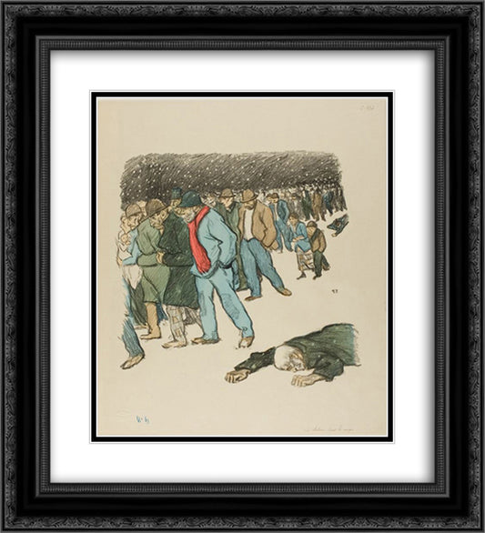 La Misere Sous La Neige 20x22 Black Ornate Wood Framed Art Print Poster with Double Matting by Steinlen, Theophile