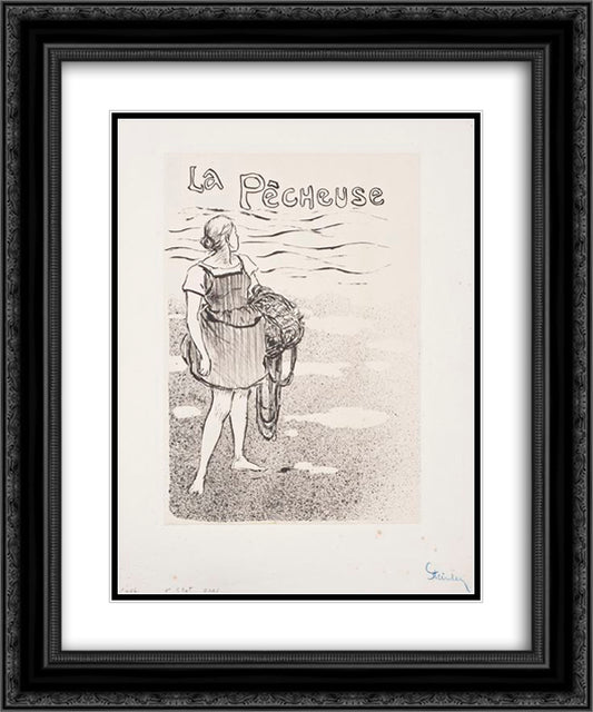 La Pecheuse 20x24 Black Ornate Wood Framed Art Print Poster with Double Matting by Steinlen, Theophile