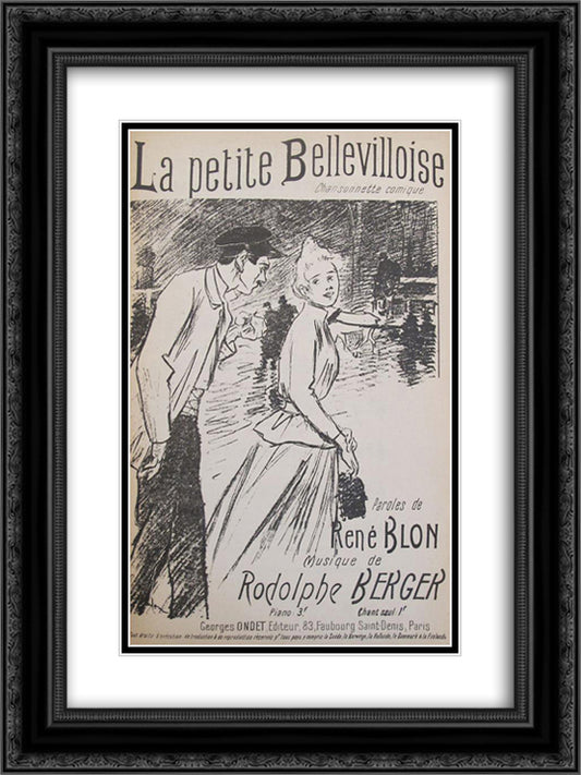 La Petite Bellevilloise 18x24 Black Ornate Wood Framed Art Print Poster with Double Matting by Steinlen, Theophile