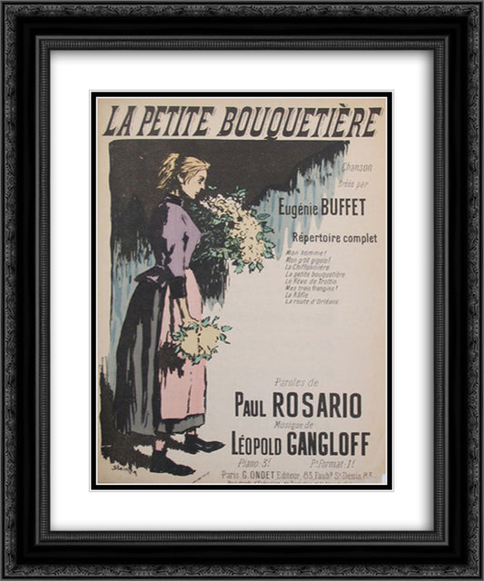 La Petite Bouquetiere 20x24 Black Ornate Wood Framed Art Print Poster with Double Matting by Steinlen, Theophile