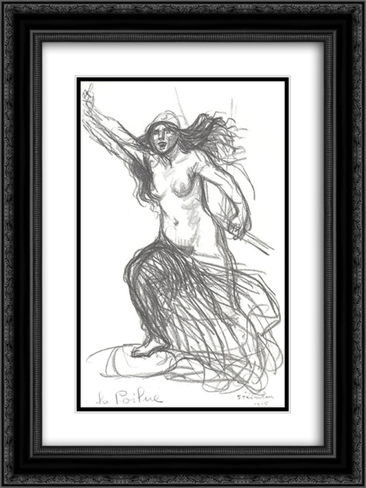 La Poilue 18x24 Black Ornate Wood Framed Art Print Poster with Double Matting by Steinlen, Theophile