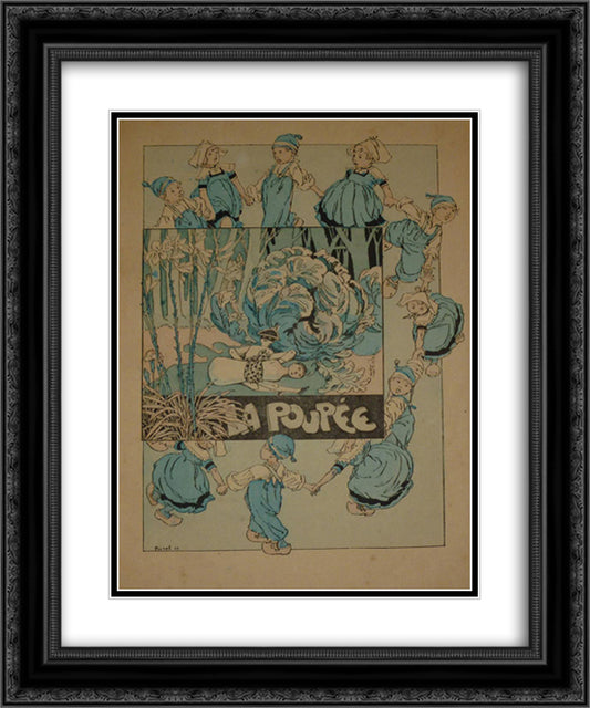 La Poupee 20x24 Black Ornate Wood Framed Art Print Poster with Double Matting by Steinlen, Theophile