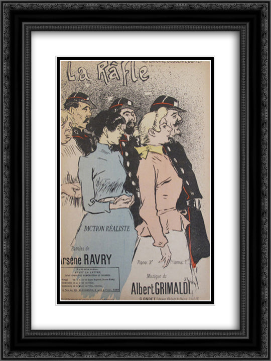 La Rafle 18x24 Black Ornate Wood Framed Art Print Poster with Double Matting by Steinlen, Theophile