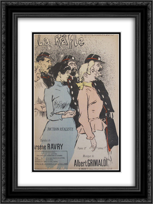 La Rafle 18x24 Black Ornate Wood Framed Art Print Poster with Double Matting by Steinlen, Theophile
