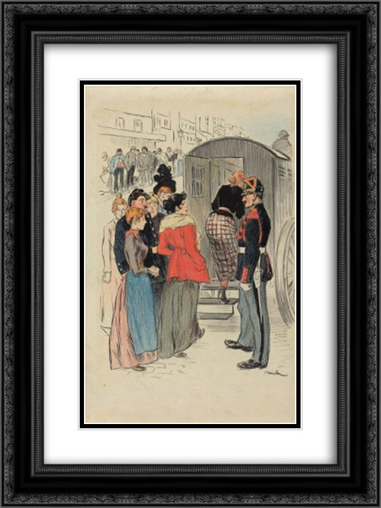 La Rafle 18x24 Black Ornate Wood Framed Art Print Poster with Double Matting by Steinlen, Theophile