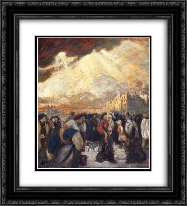 La Rentree des Ouvrieres 20x22 Black Ornate Wood Framed Art Print Poster with Double Matting by Steinlen, Theophile