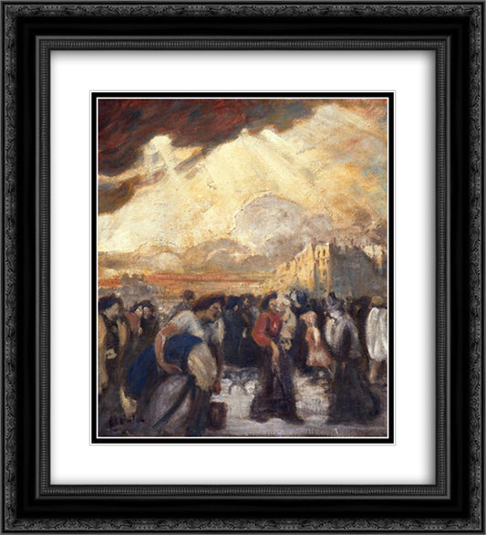 La Rentree des Ouvrieres 20x22 Black Ornate Wood Framed Art Print Poster with Double Matting by Steinlen, Theophile