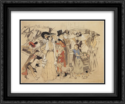 La Rue 24x20 Black Ornate Wood Framed Art Print Poster with Double Matting by Steinlen, Theophile