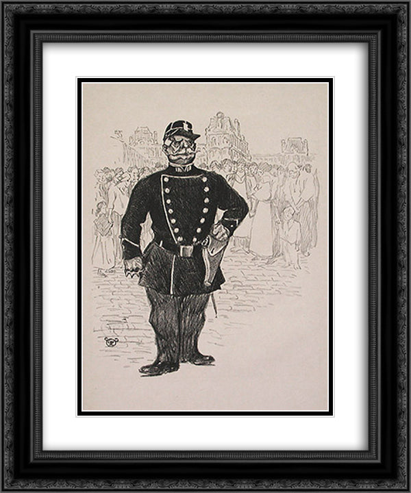 La Securite des Rues 20x24 Black Ornate Wood Framed Art Print Poster with Double Matting by Steinlen, Theophile
