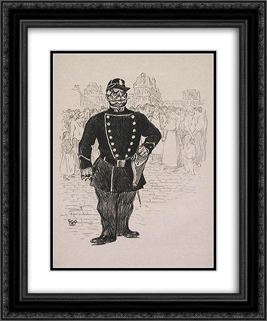 La Securite des Rues 20x24 Black Ornate Wood Framed Art Print Poster with Double Matting by Steinlen, Theophile