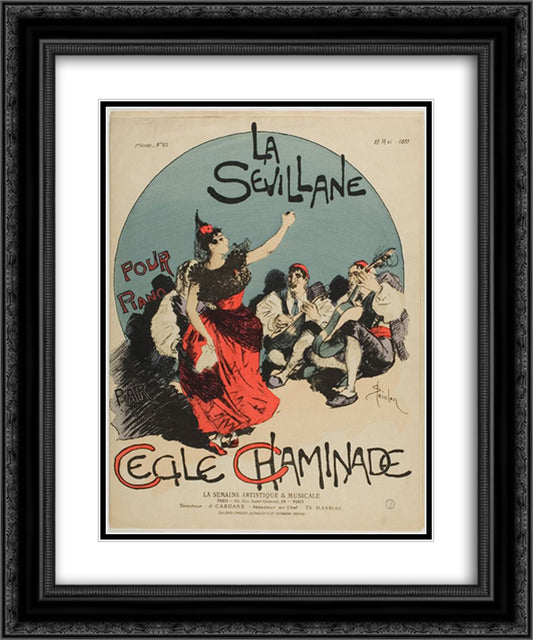 La Sevillane 20x24 Black Ornate Wood Framed Art Print Poster with Double Matting by Steinlen, Theophile