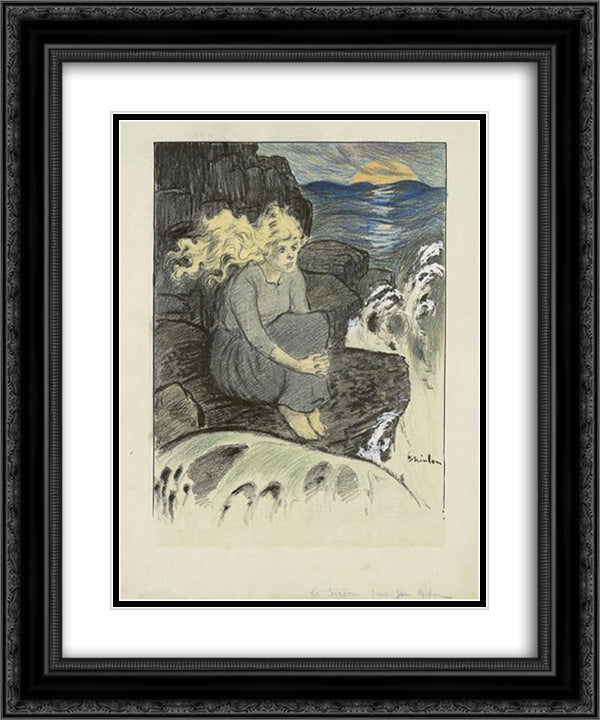 La Sirene 20x24 Black Ornate Wood Framed Art Print Poster with Double Matting by Steinlen, Theophile