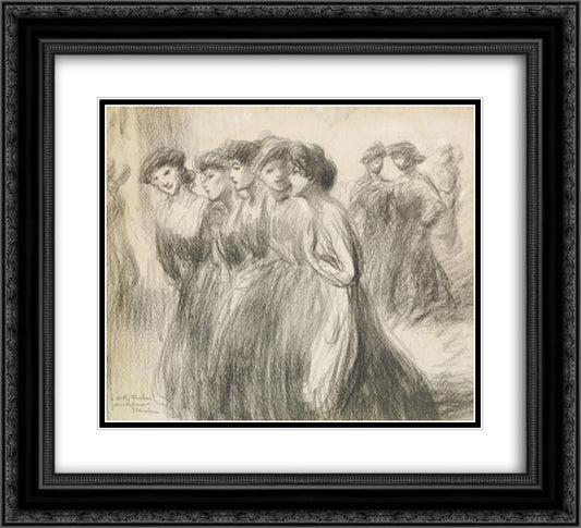 La Sortie Des Ouvrieres 22x20 Black Ornate Wood Framed Art Print Poster with Double Matting by Steinlen, Theophile