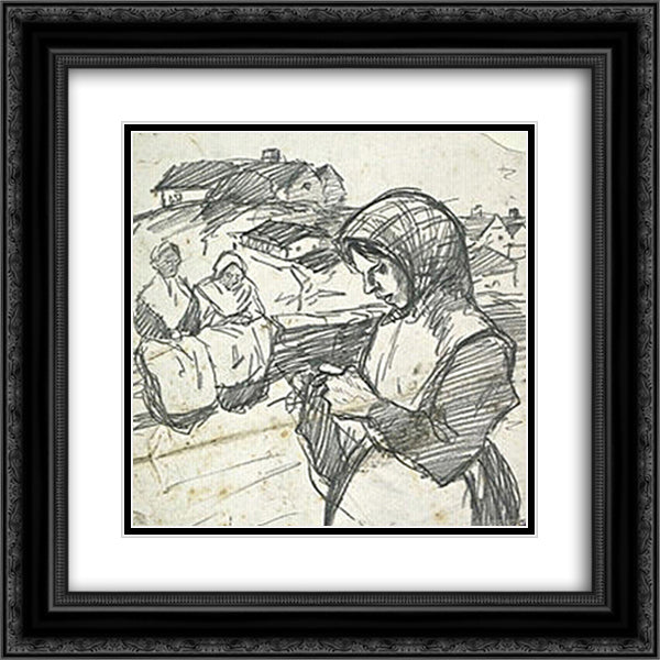 La Tricoteuse 20x20 Black Ornate Wood Framed Art Print Poster with Double Matting by Steinlen, Theophile