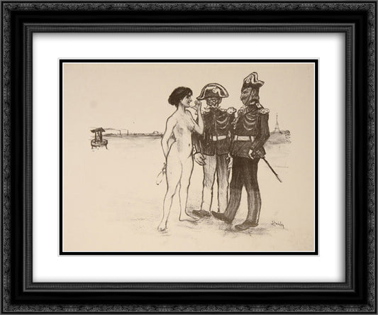 La Verite Et Les Deux Gendarmes 24x20 Black Ornate Wood Framed Art Print Poster with Double Matting by Steinlen, Theophile