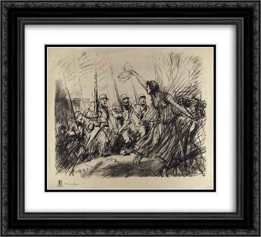 La Victoire en chantant 22x20 Black Ornate Wood Framed Art Print Poster with Double Matting by Steinlen, Theophile