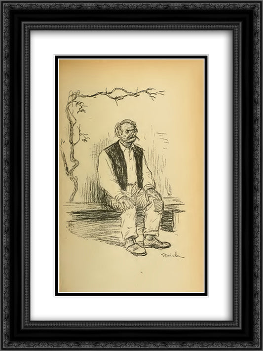 La Vigne Rouge 18x24 Black Ornate Wood Framed Art Print Poster with Double Matting by Steinlen, Theophile