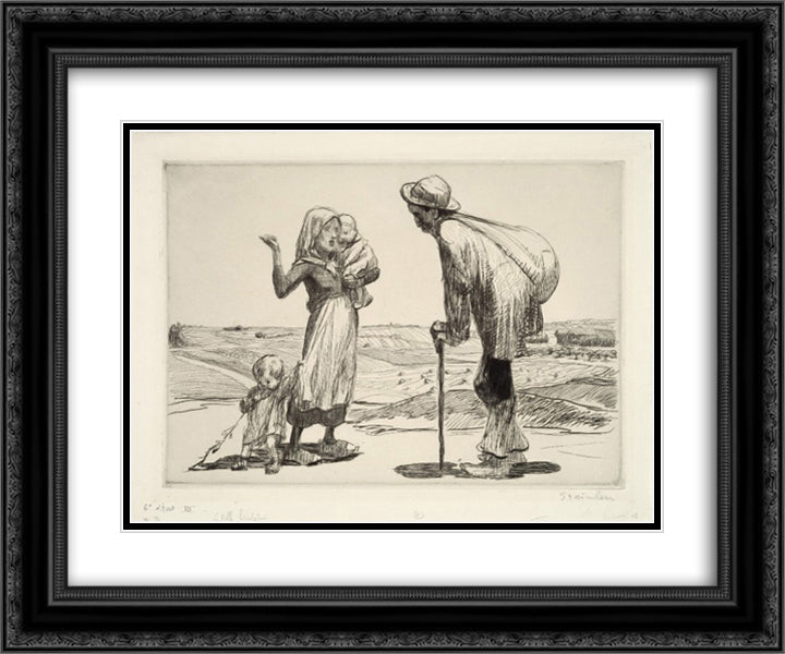 La Ville Lointaine 24x20 Black Ornate Wood Framed Art Print Poster with Double Matting by Steinlen, Theophile