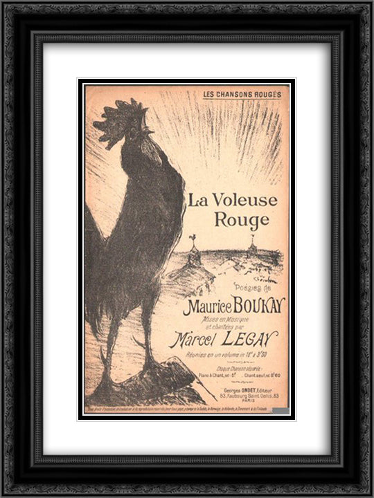 La Voleuse Rouge 18x24 Black Ornate Wood Framed Art Print Poster with Double Matting by Steinlen, Theophile
