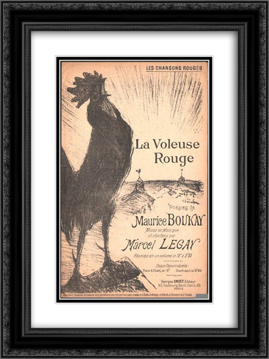 La Voleuse Rouge 18x24 Black Ornate Wood Framed Art Print Poster with Double Matting by Steinlen, Theophile