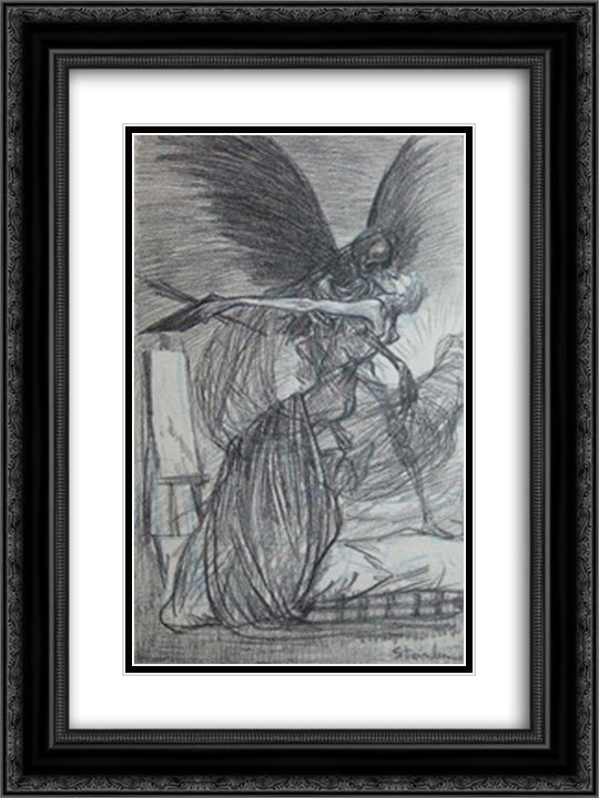 L'Agonie de L'Artiste 18x24 Black Ornate Wood Framed Art Print Poster with Double Matting by Steinlen, Theophile