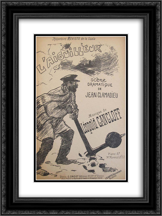 L'Aiguilleur 18x24 Black Ornate Wood Framed Art Print Poster with Double Matting by Steinlen, Theophile