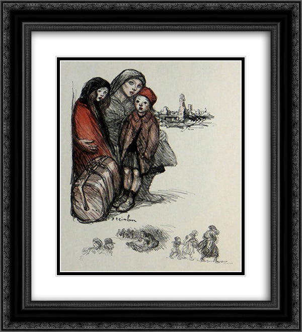 L'Aisne Devastee 20x22 Black Ornate Wood Framed Art Print Poster with Double Matting by Steinlen, Theophile