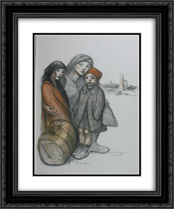 L'Aisne Devastee 20x24 Black Ornate Wood Framed Art Print Poster with Double Matting by Steinlen, Theophile