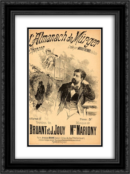 L'Almanach de Murger 18x24 Black Ornate Wood Framed Art Print Poster with Double Matting by Steinlen, Theophile
